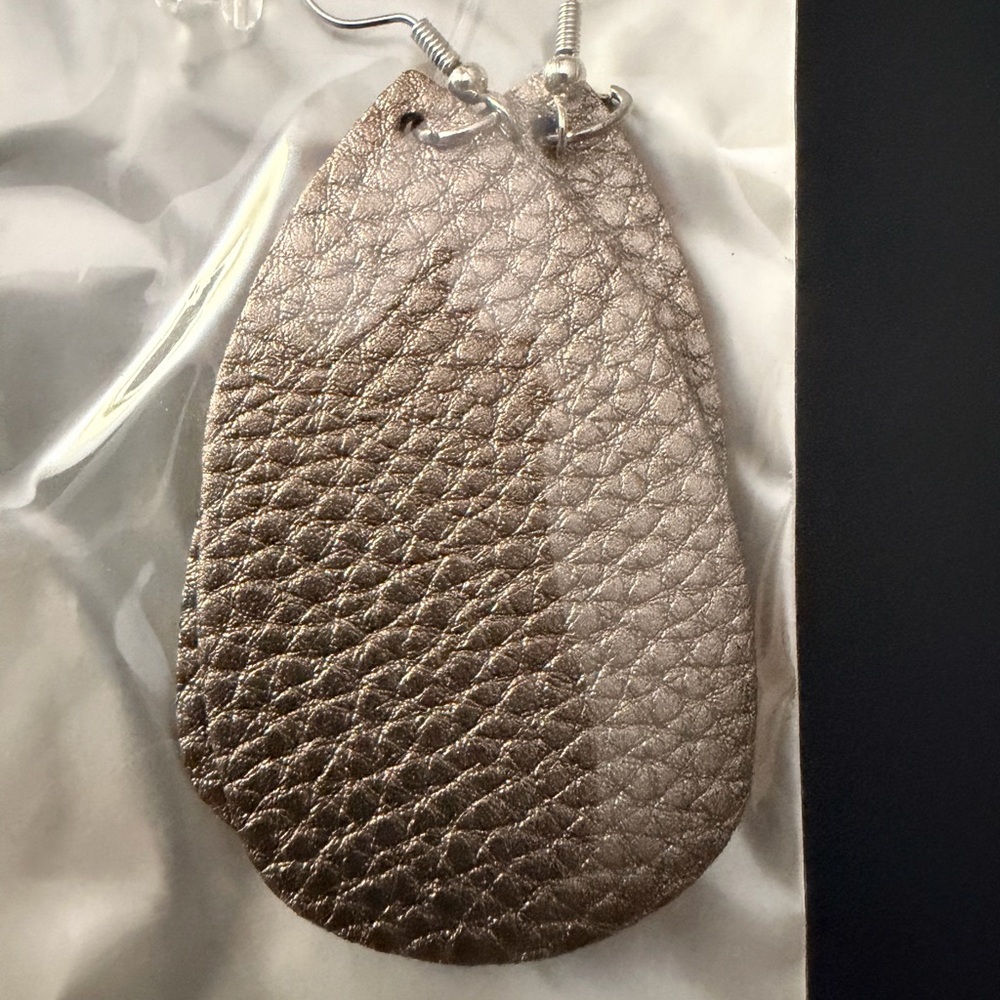 Metallic Teardrop Leather Earrings - Shimmery Taupe